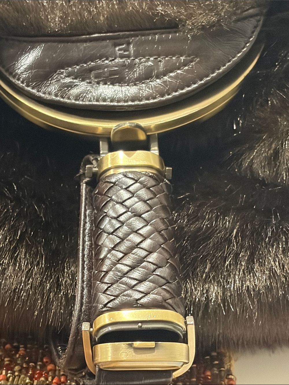 Braided Brown Leather Fendi Bag with Brass Accents
